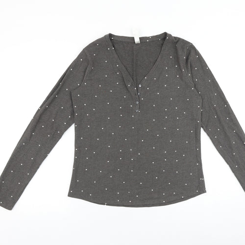 Lindex Womens Grey Geometric 100% Cotton Basic T-Shirt Size S V-Neck - Heart