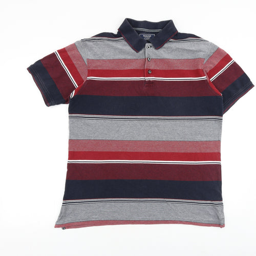 Debenhams Mens Multicoloured Striped 100% Cotton Polo Size M Collared Button