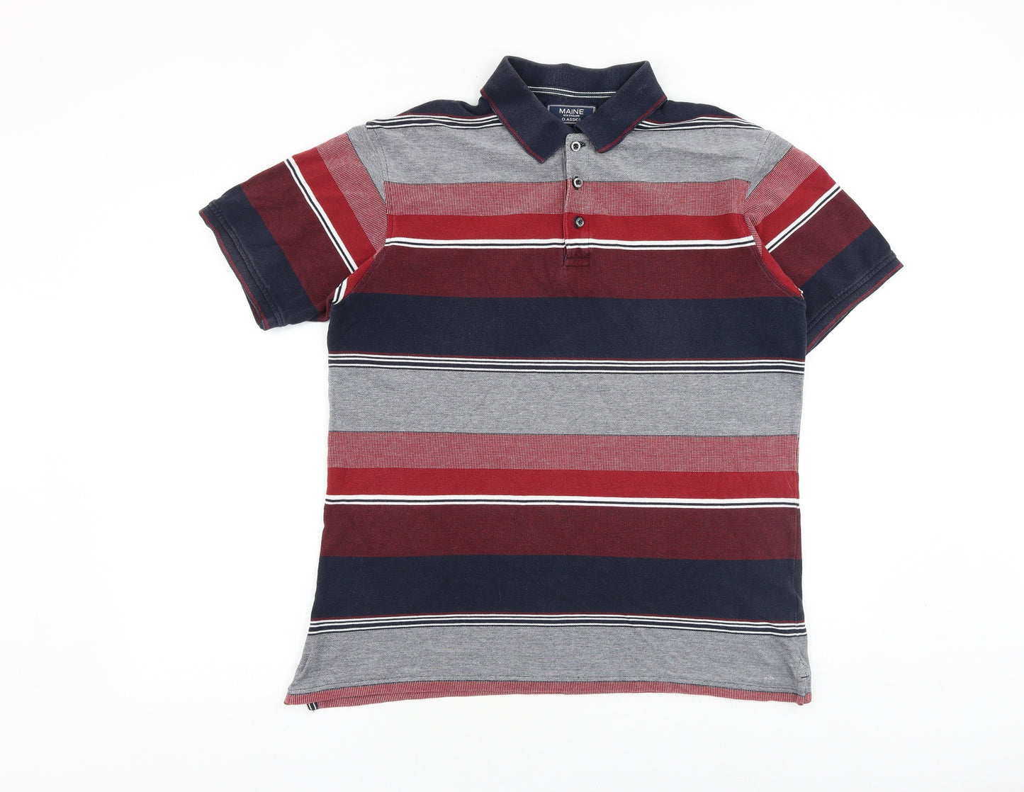Debenhams Mens Multicoloured Striped 100% Cotton Polo Size M Collared Button