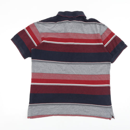 Debenhams Mens Multicoloured Striped 100% Cotton Polo Size M Collared Button