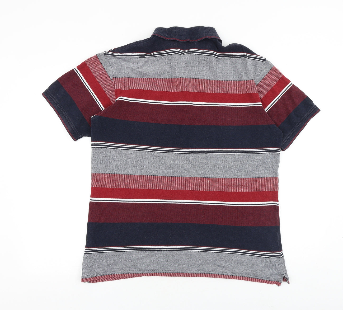 Debenhams Mens Multicoloured Striped 100% Cotton Polo Size M Collared Button