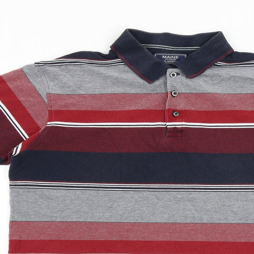 Debenhams Mens Multicoloured Striped 100% Cotton Polo Size M Collared Button