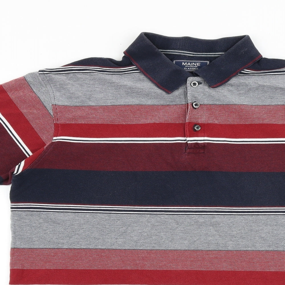 Debenhams Mens Multicoloured Striped 100% Cotton Polo Size M Collared Button