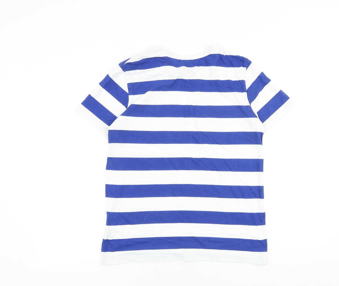 H&M Boys Blue Striped 100% Cotton Basic T-Shirt Size 13-14 Years Round Neck Pullover