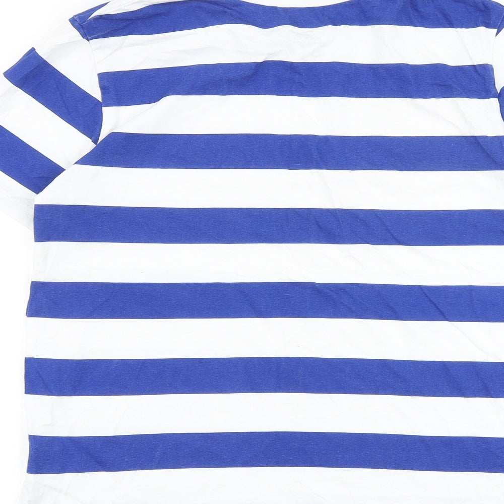 H&M Boys Blue Striped 100% Cotton Basic T-Shirt Size 13-14 Years Round Neck Pullover