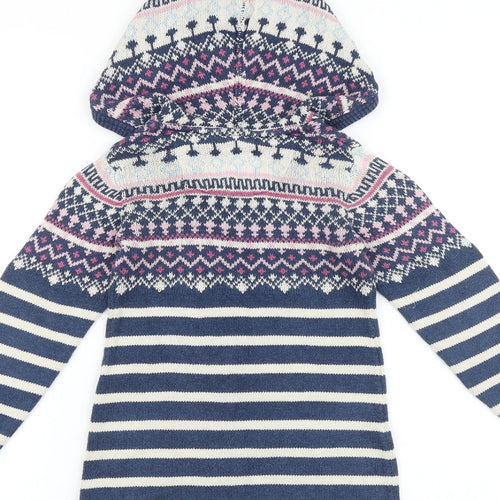Fat Face Girls Blue V-Neck Geometric 100% Cotton Pullover Jumper Size 6-7 Years Pullover