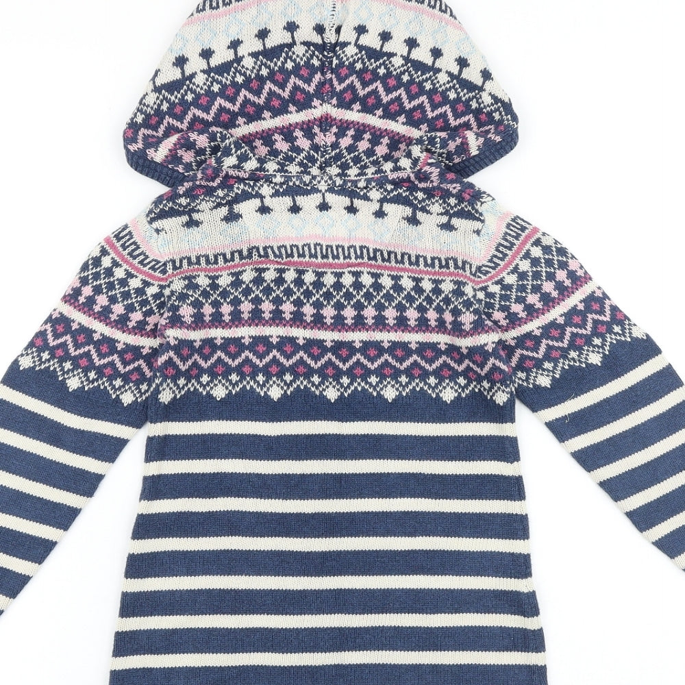 Fat Face Girls Blue V-Neck Geometric 100% Cotton Pullover Jumper Size 6-7 Years Pullover