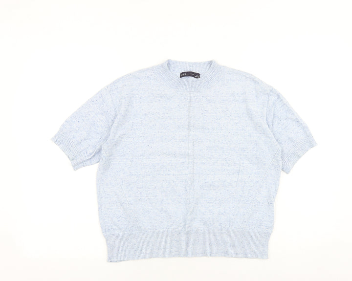 Marks and Spencer Womens Blue Round Neck Cotton Pullover Jumper Size S