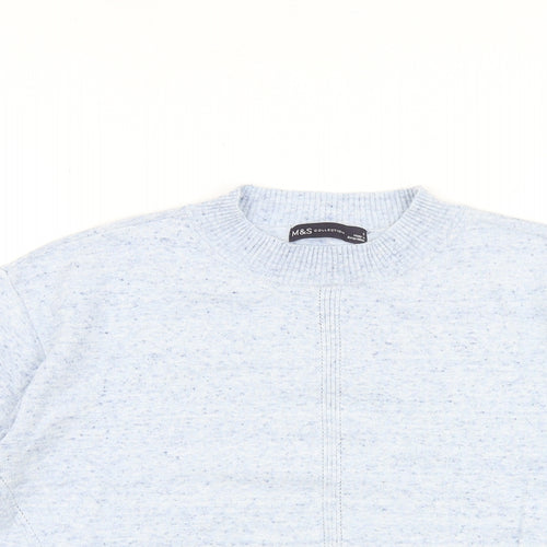 Marks and Spencer Womens Blue Round Neck Cotton Pullover Jumper Size S