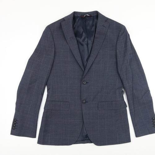 Marks and Spencer Mens Blue Plaid Wool Jacket Suit Jacket Size 36 Regular