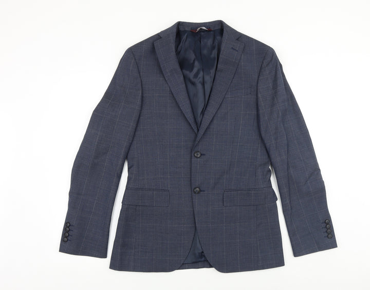 Marks and Spencer Mens Blue Plaid Wool Jacket Suit Jacket Size 36 Regular