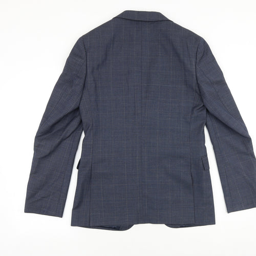 Marks and Spencer Mens Blue Plaid Wool Jacket Suit Jacket Size 36 Regular