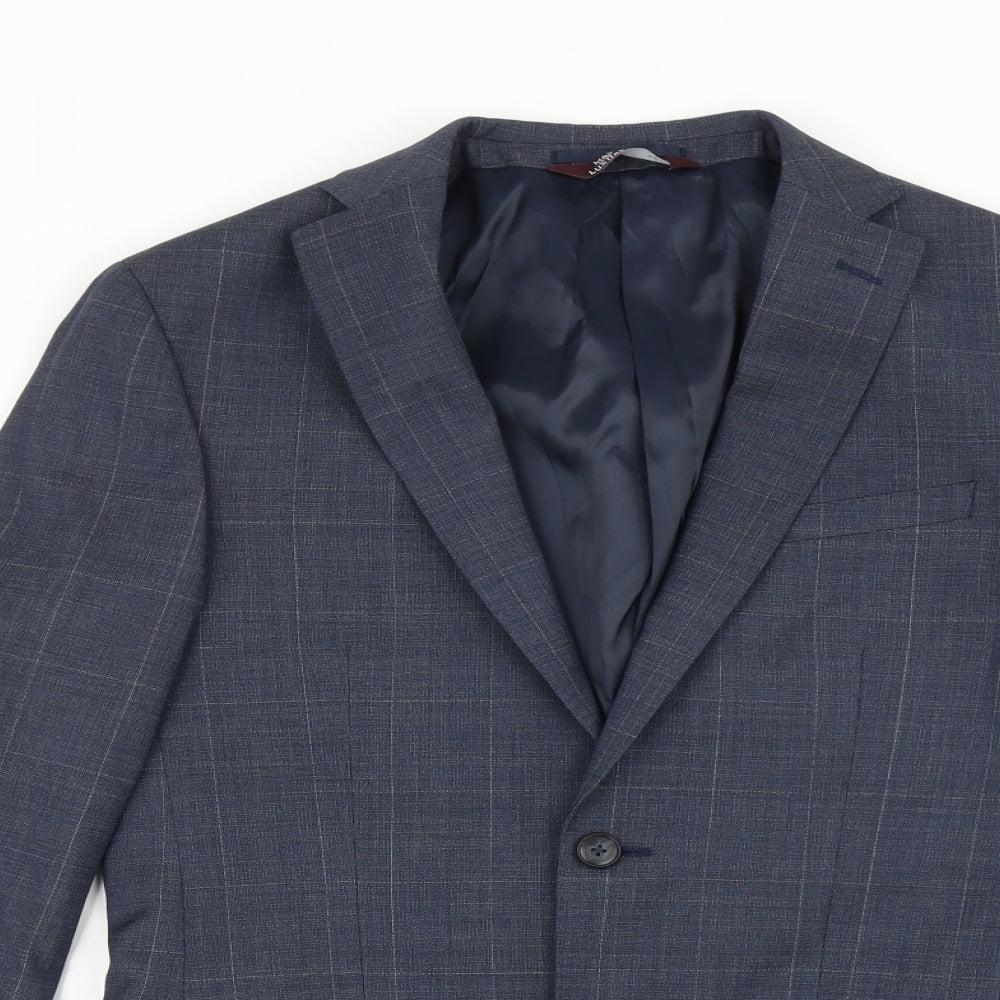 Marks and Spencer Mens Blue Plaid Wool Jacket Suit Jacket Size 36 Regular
