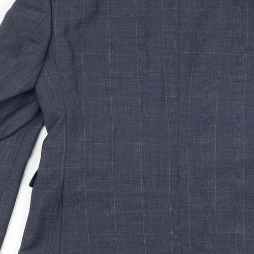 Marks and Spencer Mens Blue Plaid Wool Jacket Suit Jacket Size 36 Regular