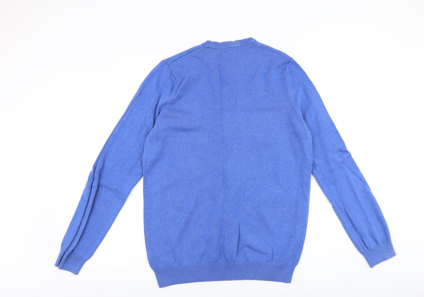 Marks and Spencer Mens Blue V-Neck Cotton Pullover Jumper Size L Long Sleeve