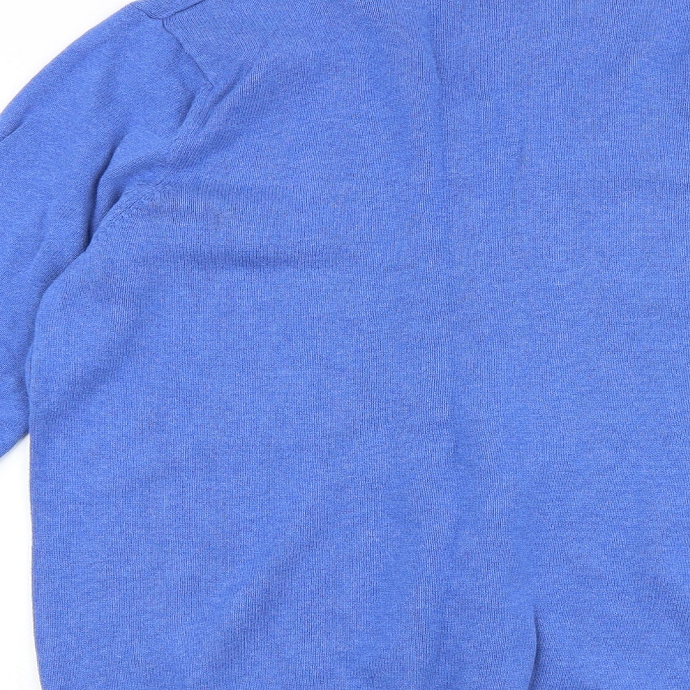 Marks and Spencer Mens Blue V-Neck Cotton Pullover Jumper Size L Long Sleeve