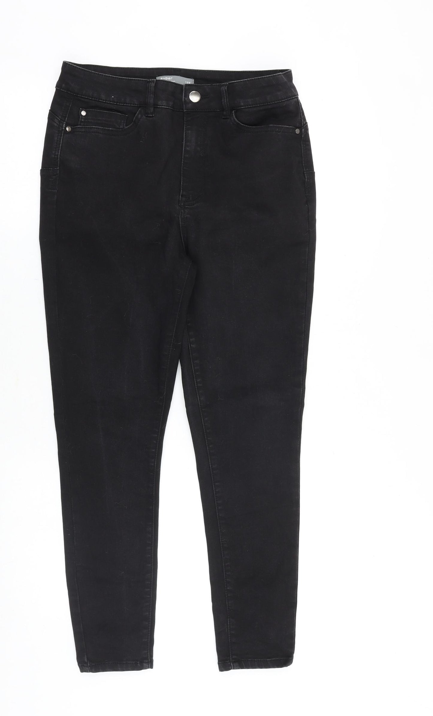 Nutmeg Womens Black Cotton Skinny Jeans Size 12 Regular Zip