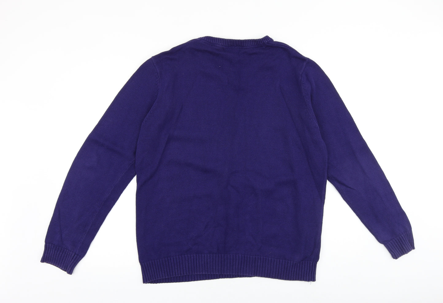 Easy Mens Purple V-Neck Cotton Pullover Jumper Size L Long Sleeve