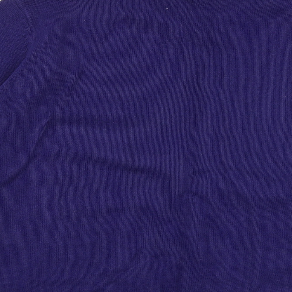 Easy Mens Purple V-Neck Cotton Pullover Jumper Size L Long Sleeve