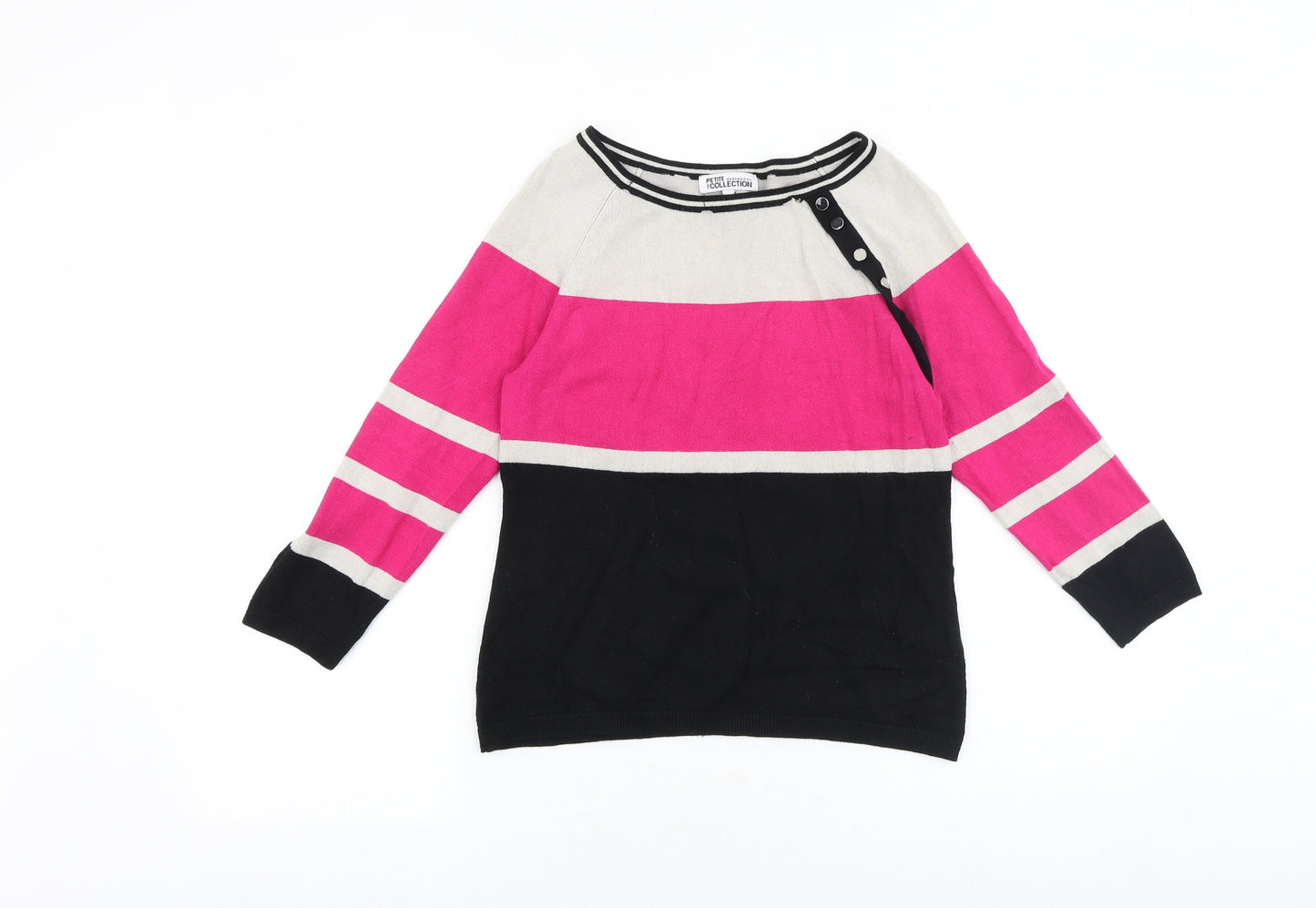 Debenhams Womens Black Boat Neck Geometric Viscose Pullover Jumper Size 10 - Colourblock