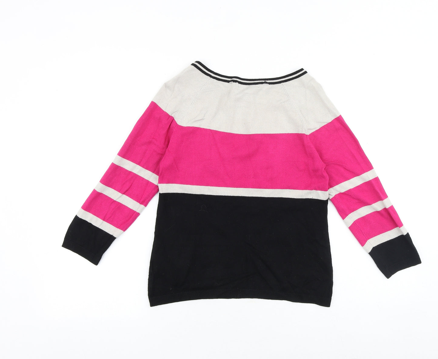 Debenhams Womens Black Boat Neck Geometric Viscose Pullover Jumper Size 10 - Colourblock