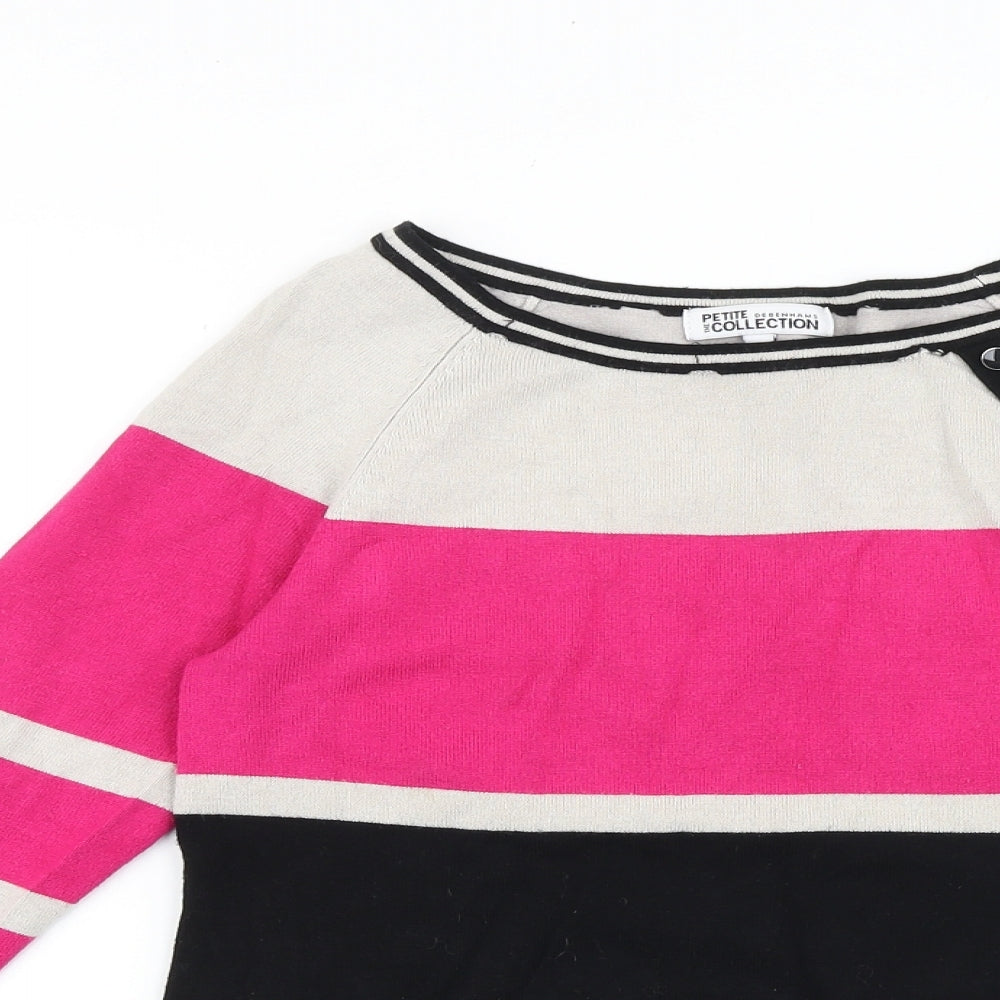 Debenhams Womens Black Boat Neck Geometric Viscose Pullover Jumper Size 10 - Colourblock