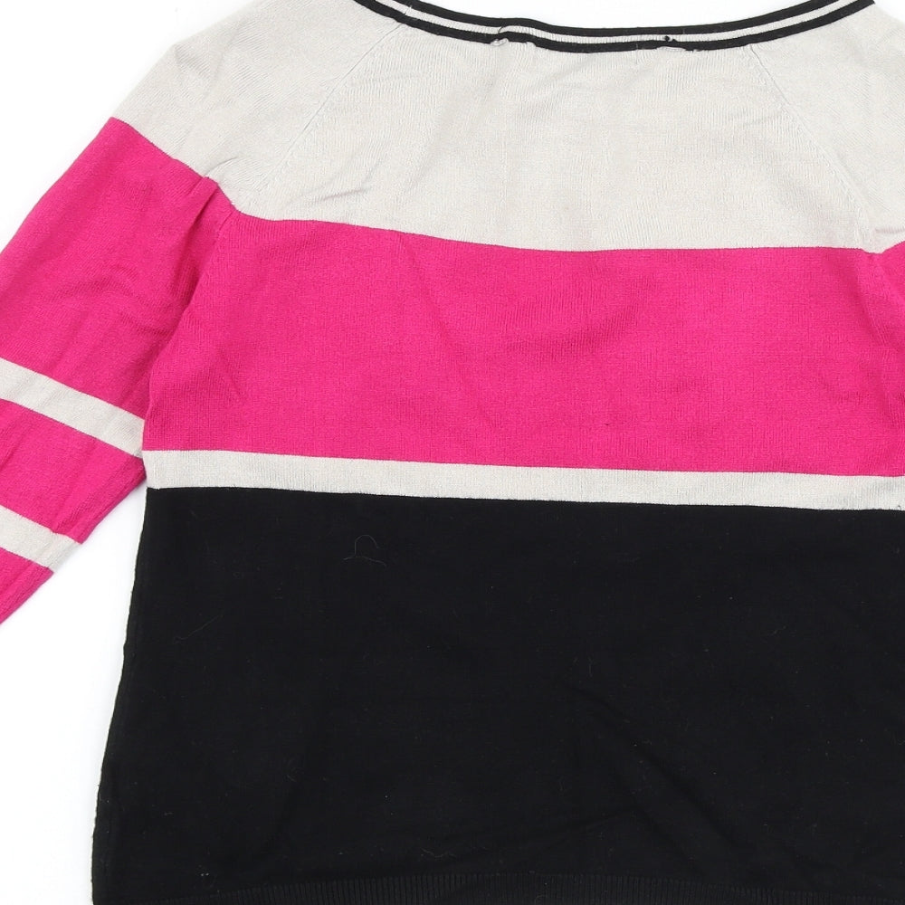 Debenhams Womens Black Boat Neck Geometric Viscose Pullover Jumper Size 10 - Colourblock