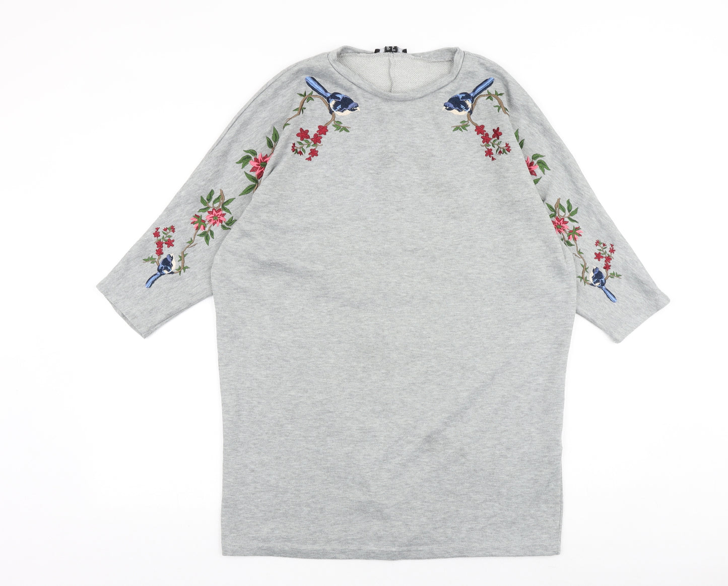 New Look Womens Grey Polyester Basic T-Shirt Size 10 Round Neck - Floral Detail