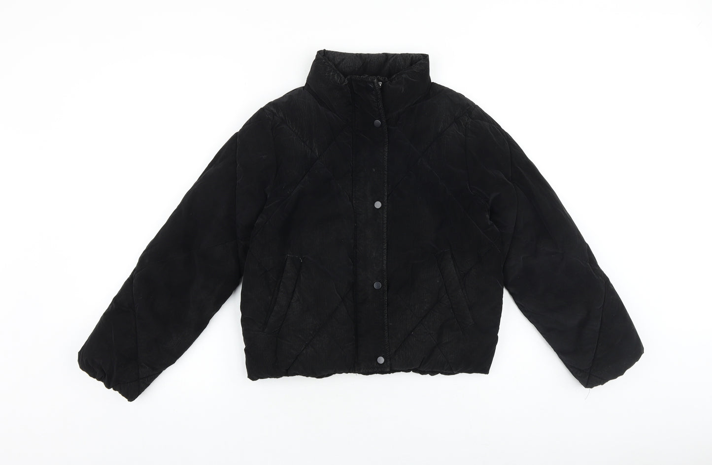 Primark Girls Black Quilted Jacket Size 10-11 Years Zip