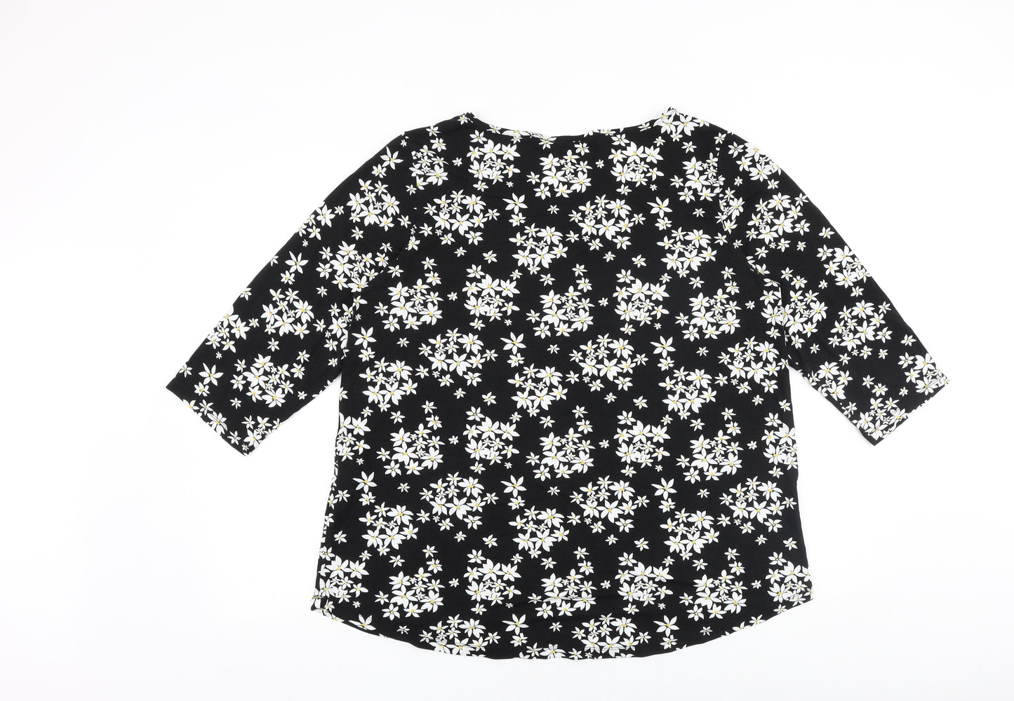 Evans Womens Black Floral Viscose Basic T-Shirt Size 18 V-Neck