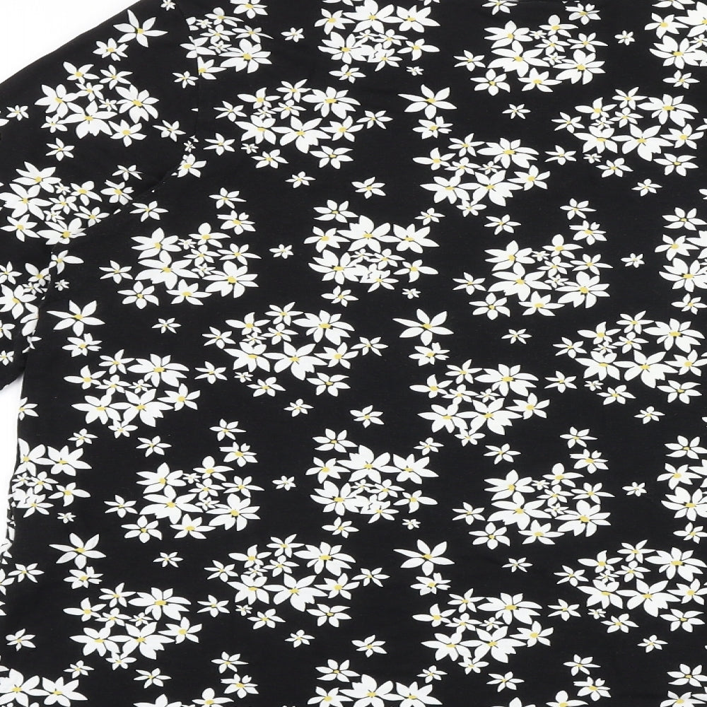 Evans Womens Black Floral Viscose Basic T-Shirt Size 18 V-Neck