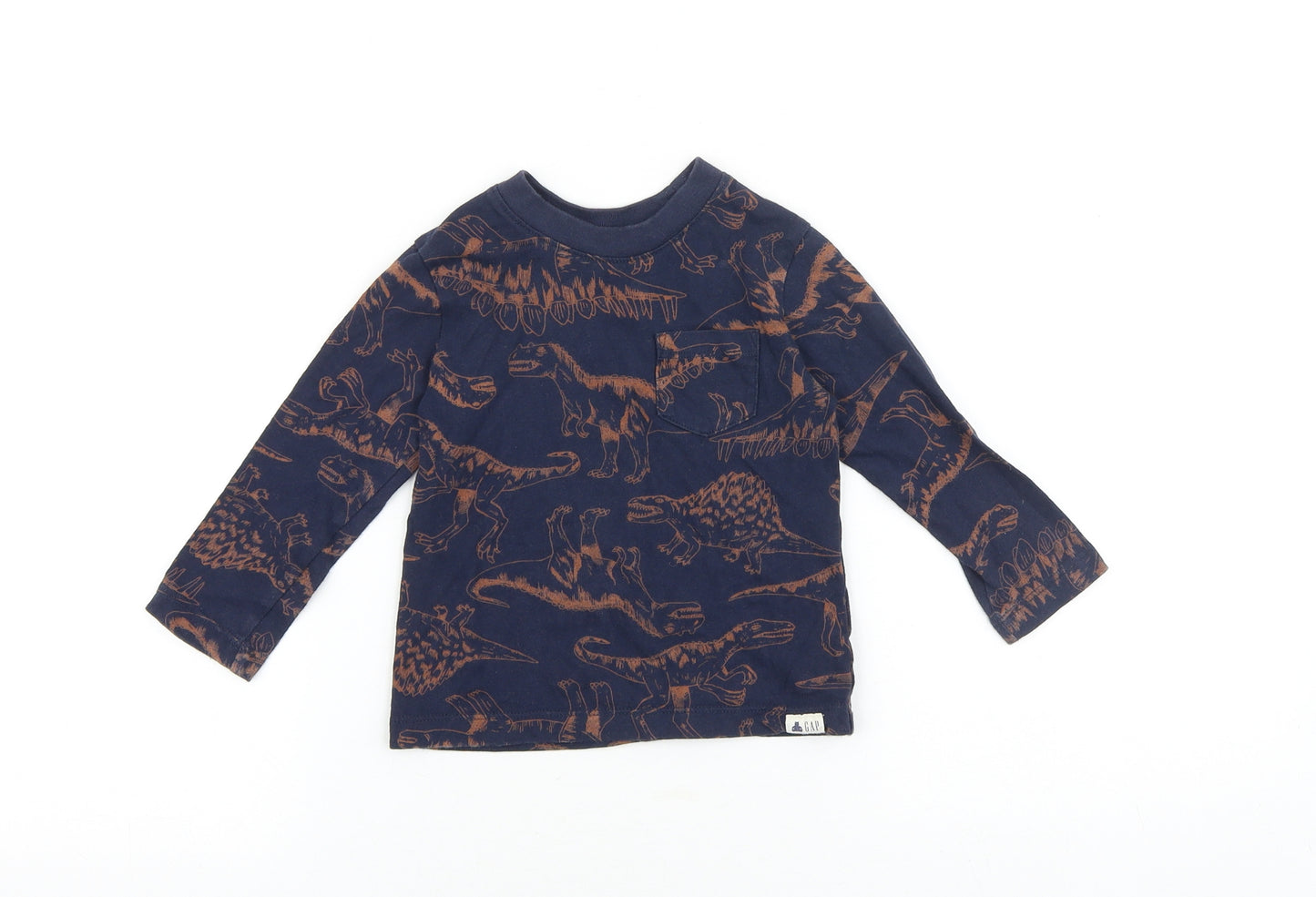 Gap Baby Blue Geometric 100% Cotton Pullover Tank Size 18-24 Months Round Neck Pullover - Dinosaur Print