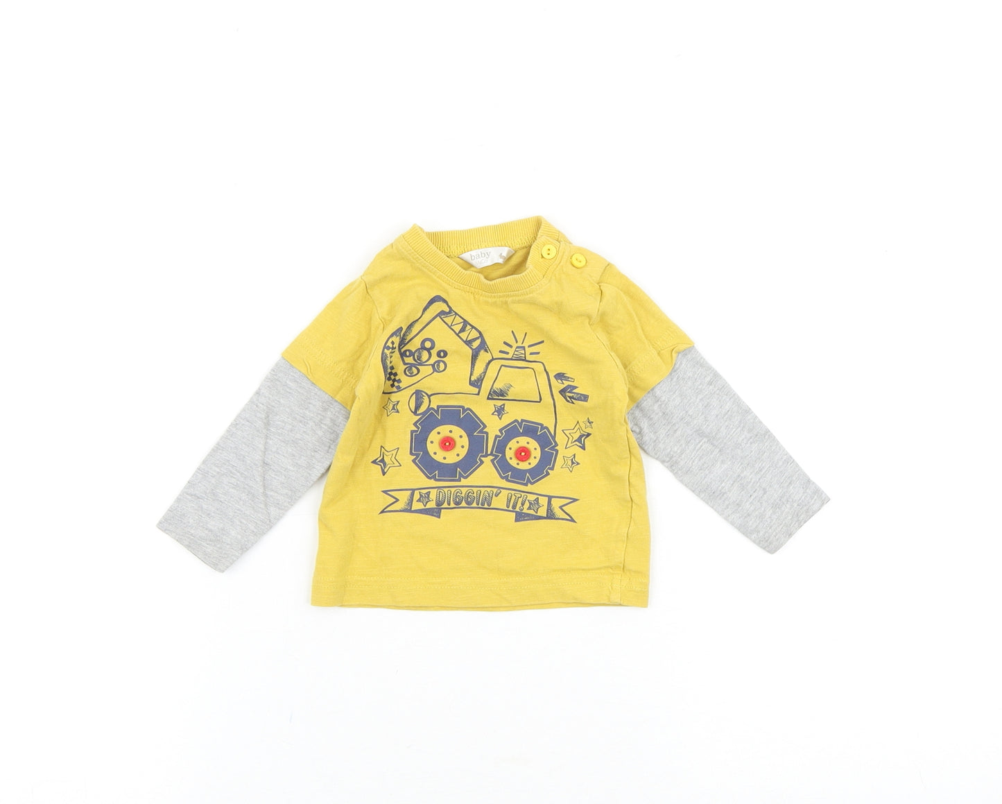 M&Co Baby Yellow Cotton Pullover T-Shirt Size 3-6 Months Round Neck Pullover