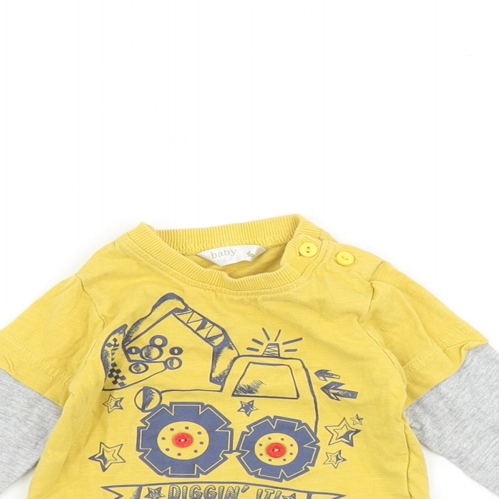 M&Co Baby Yellow Cotton Pullover T-Shirt Size 3-6 Months Round Neck Pullover