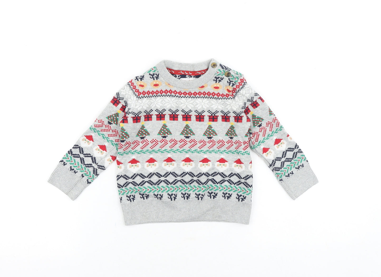 Preworn Baby Grey Geometric 100% Cotton Pullover Jumper Size 12-18 Months Pullover