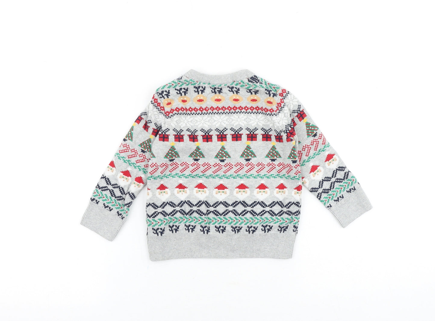 Preworn Baby Grey Geometric 100% Cotton Pullover Jumper Size 12-18 Months Pullover