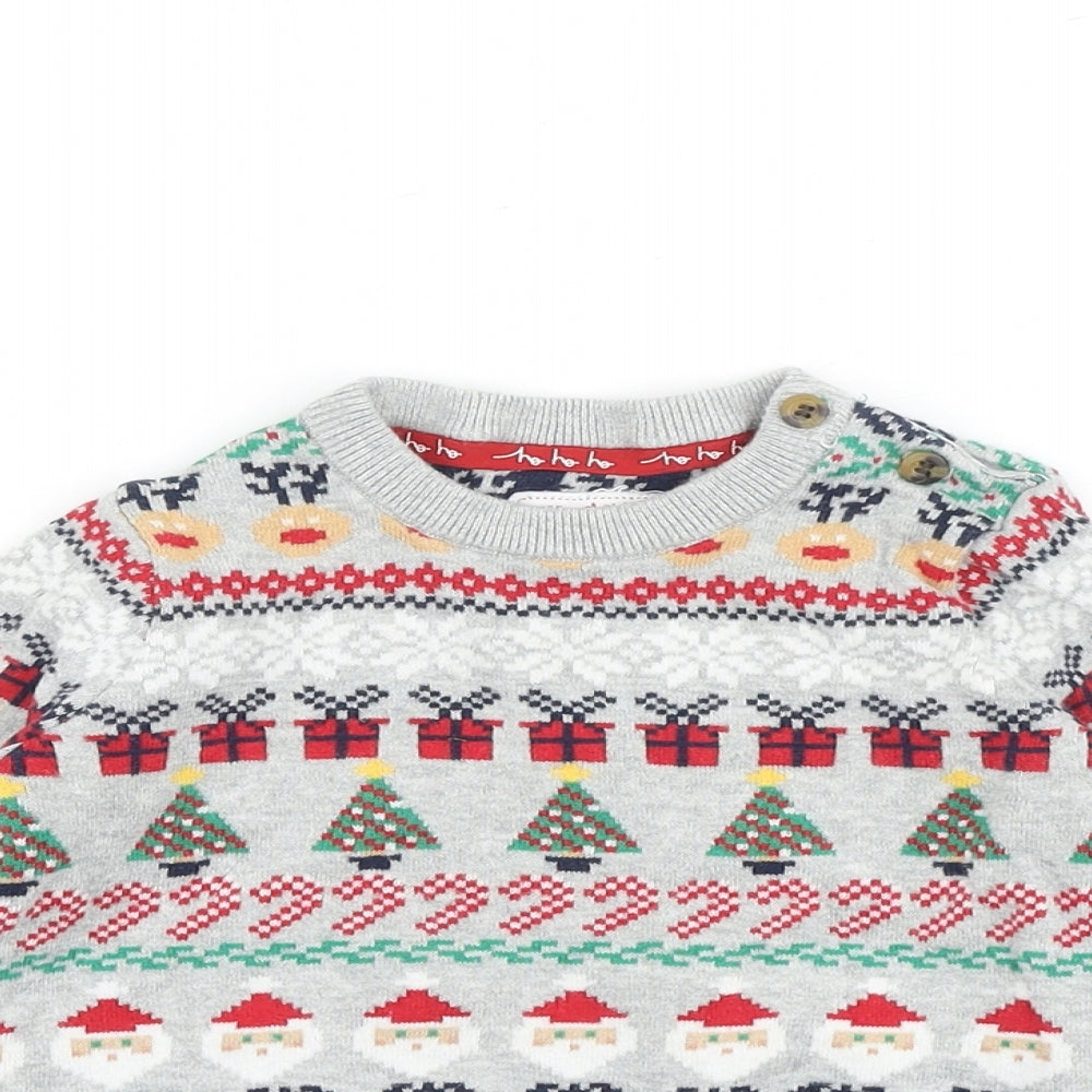 Preworn Baby Grey Geometric 100% Cotton Pullover Jumper Size 12-18 Months Pullover