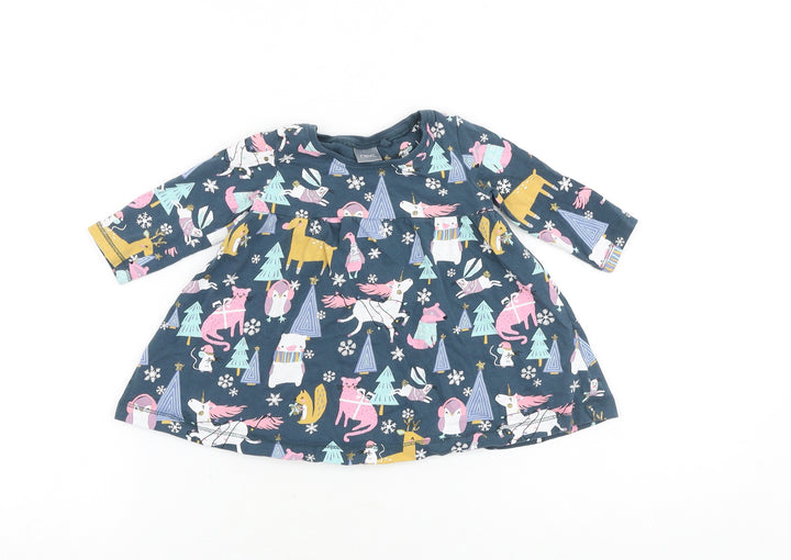 NEXT Baby Blue Geometric 100% Cotton Pullover T-Shirt Size 3-6 Months Round Neck Pullover - Cute Animals Print