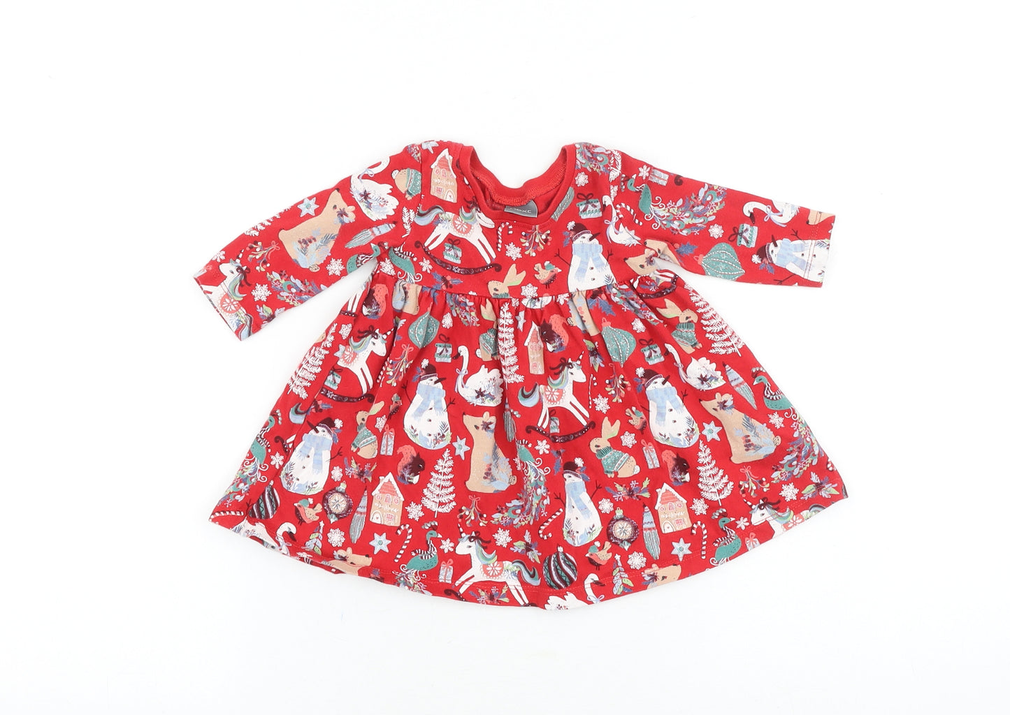 NEXT Baby Red Geometric 100% Cotton Basic T-Shirt Size 3-6 Months Round Neck Pullover