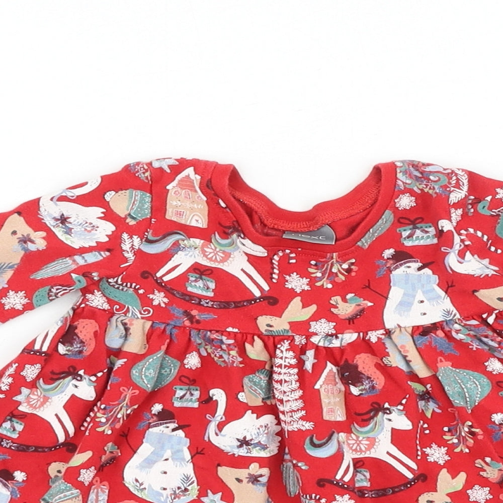 NEXT Baby Red Geometric 100% Cotton Basic T-Shirt Size 3-6 Months Round Neck Pullover
