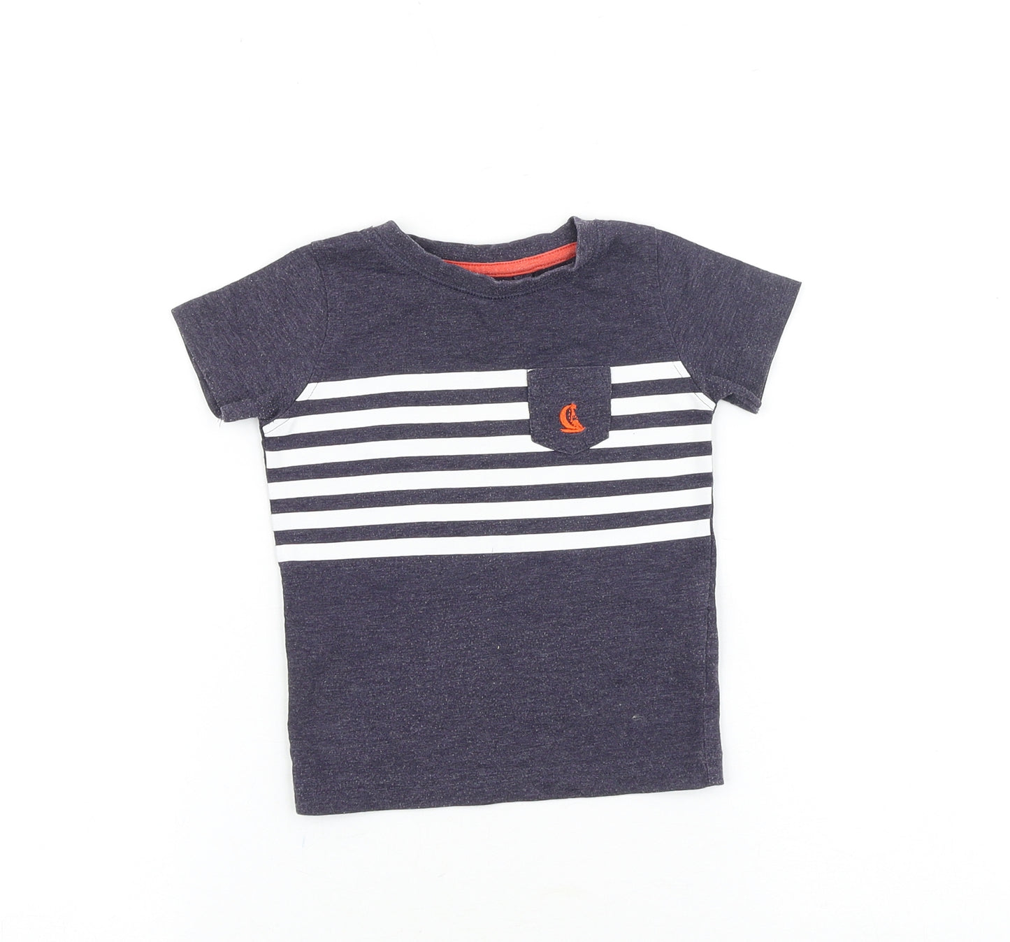 NEXT Baby Blue Striped Cotton Basic T-Shirt Size 6-9 Months Round Neck Pullover