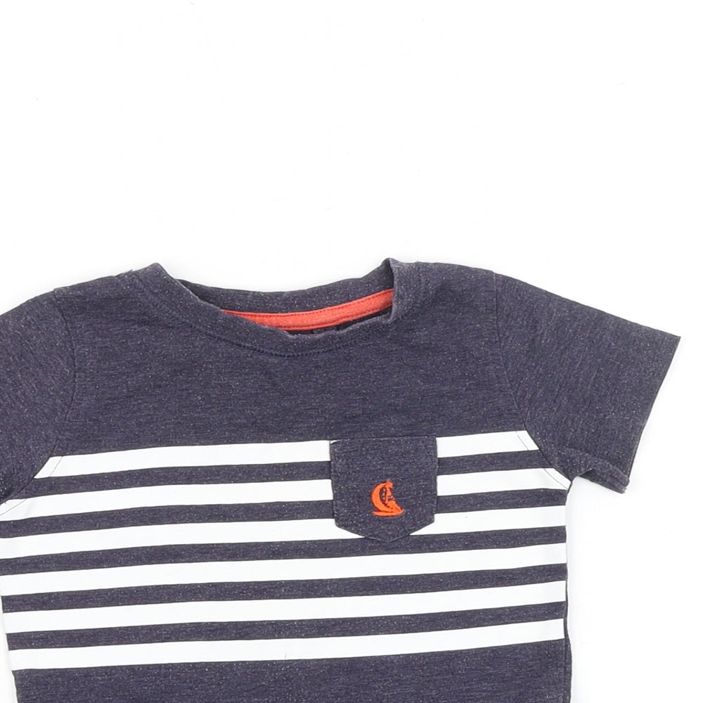 NEXT Baby Blue Striped Cotton Basic T-Shirt Size 6-9 Months Round Neck Pullover