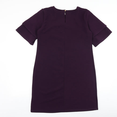 Dorothy Perkins Womens Purple Polyester A-Line Size 12 Round Neck Button