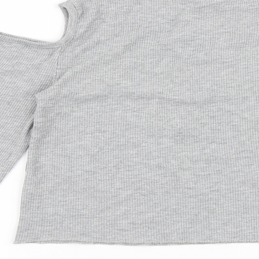 Primark Girls Grey Cotton Basic T-Shirt Size 10-11 Years Round Neck Pullover - Cold Shoulder