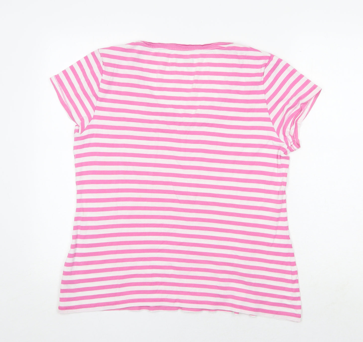 TU Womens Pink Striped 100% Cotton Basic T-Shirt Size 16 V-Neck