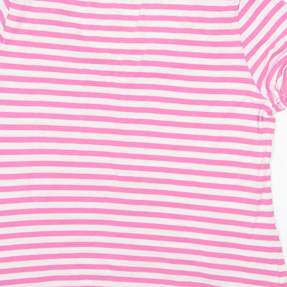 TU Womens Pink Striped 100% Cotton Basic T-Shirt Size 16 V-Neck