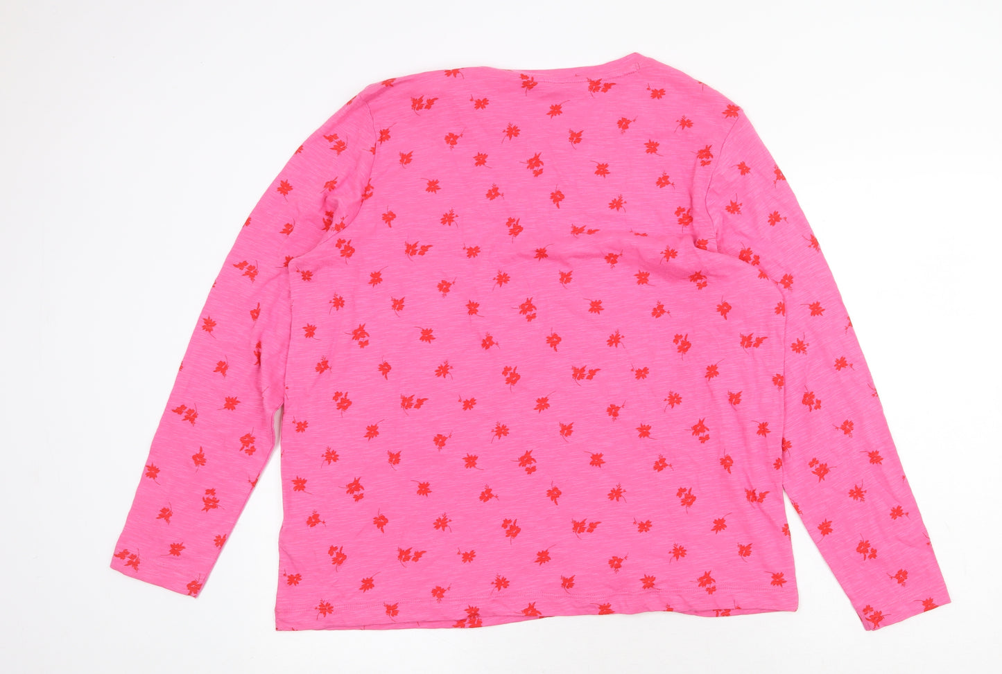Marks and Spencer Womens Pink Floral 100% Cotton Basic T-Shirt Size 16 Round Neck