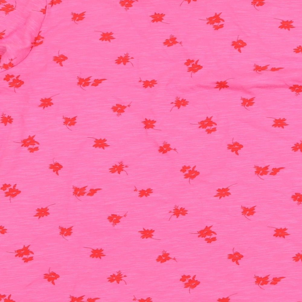 Marks and Spencer Womens Pink Floral 100% Cotton Basic T-Shirt Size 16 Round Neck