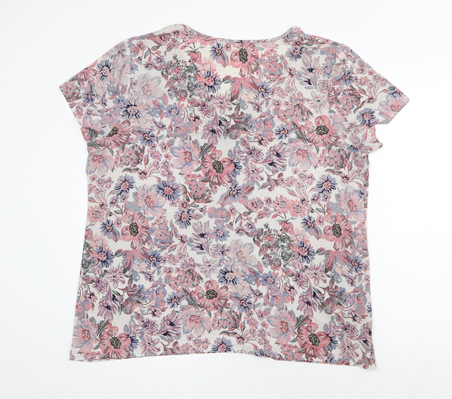 Kim & Co Womens Pink Floral Polyester Basic T-Shirt Size 2XL V-Neck