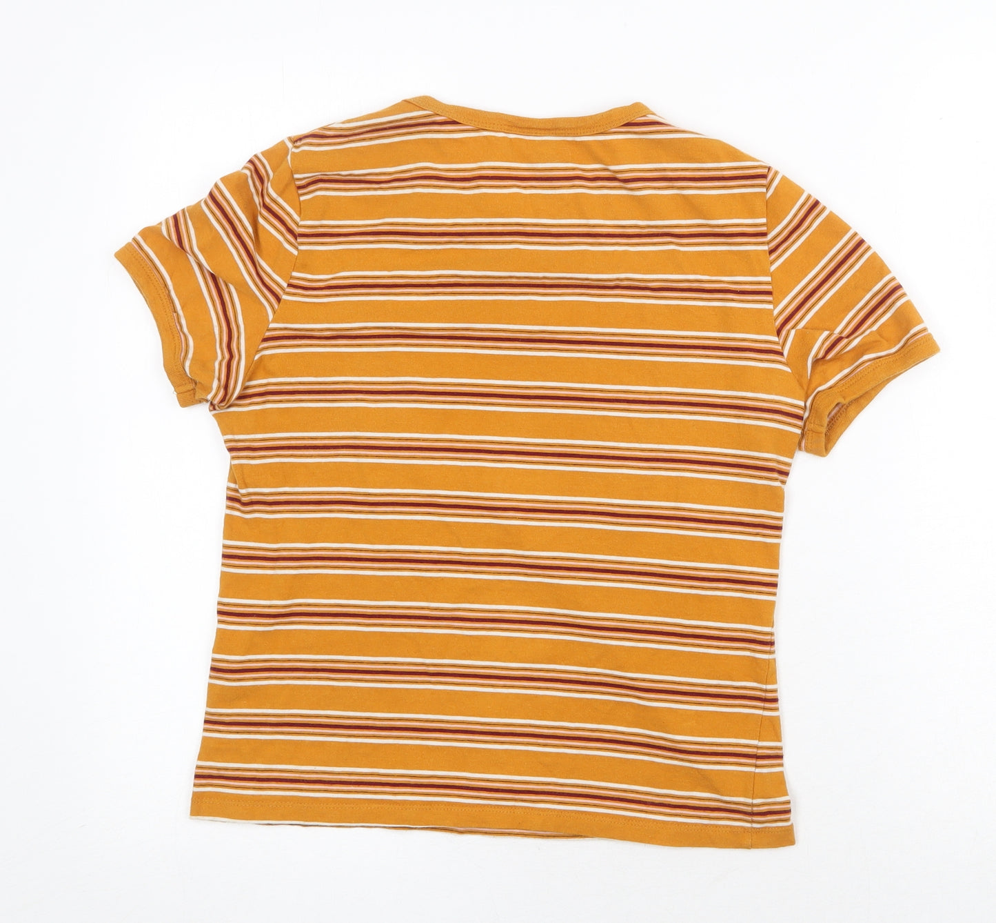 H&M Womens Yellow Striped Cotton Basic T-Shirt Size M Round Neck